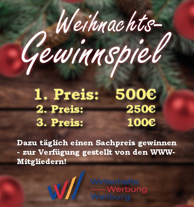 Mitmachen beim Weihnachtsgewinnspiel 2021 der Wirtschafts-Werbung Weilburg